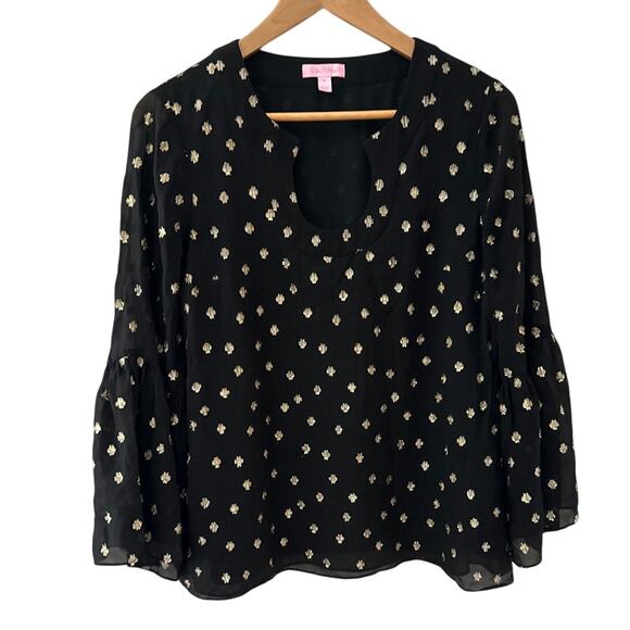 Lilly Pulitzer Amory Pinata Starry Clip Metallic Chiffon Top Black Size Medium - Picture 4 of 12